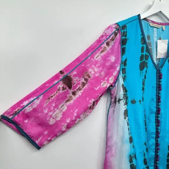 Soft Surroundings Curacao Tunic Top Shirt Medium 100% Silk Tie Dye New NO TANK‎ - Picture 8 of 13